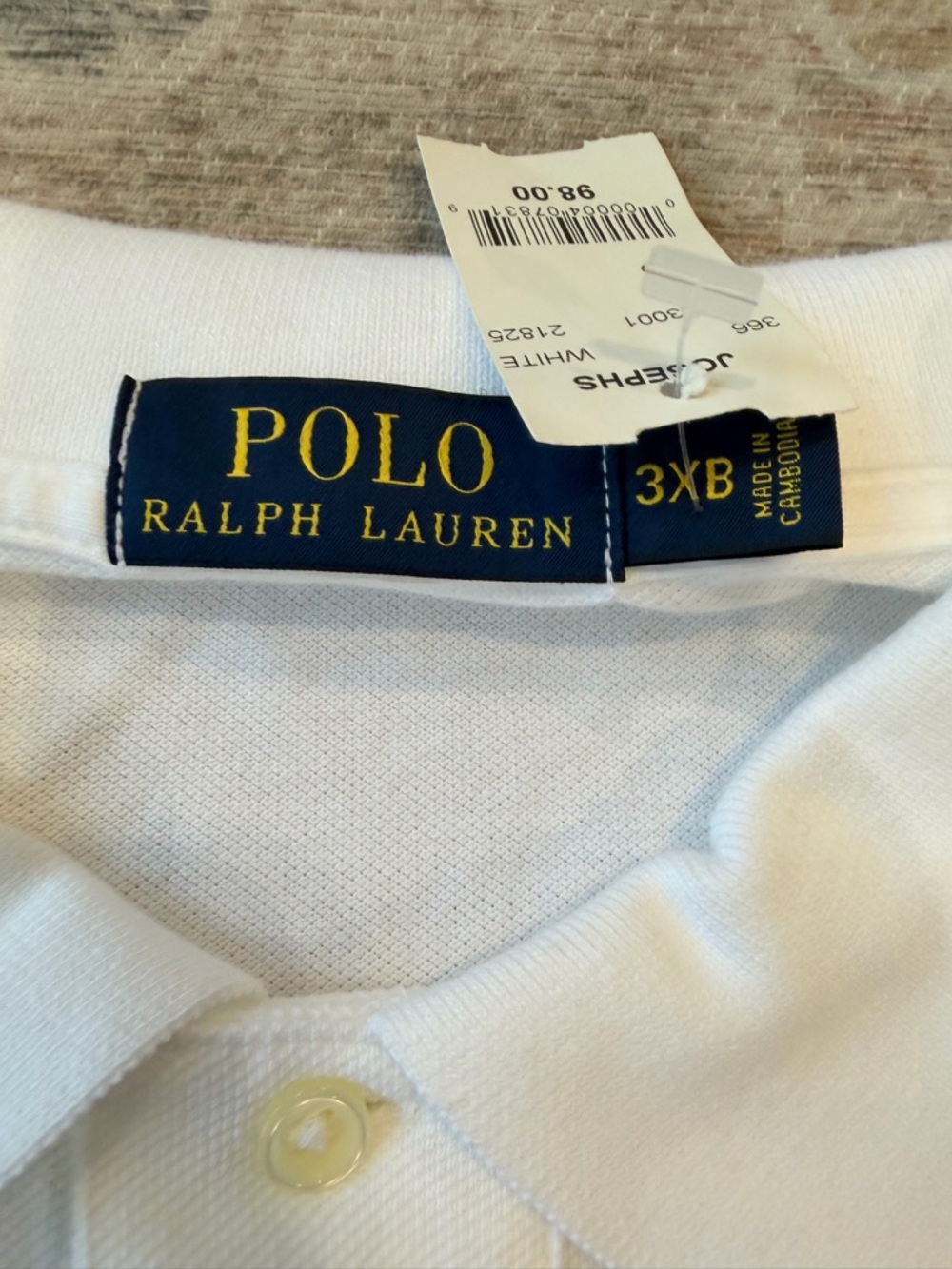 Polo by Ralph Lauren Men's White Pique Polo with Navy Pony - Picture 7 of 9
